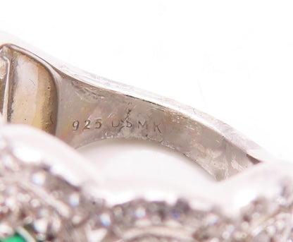 925 Sterling Silver Vintage Ring Round Cut Green Halo White CZ  Sz 7.5 RG29516
