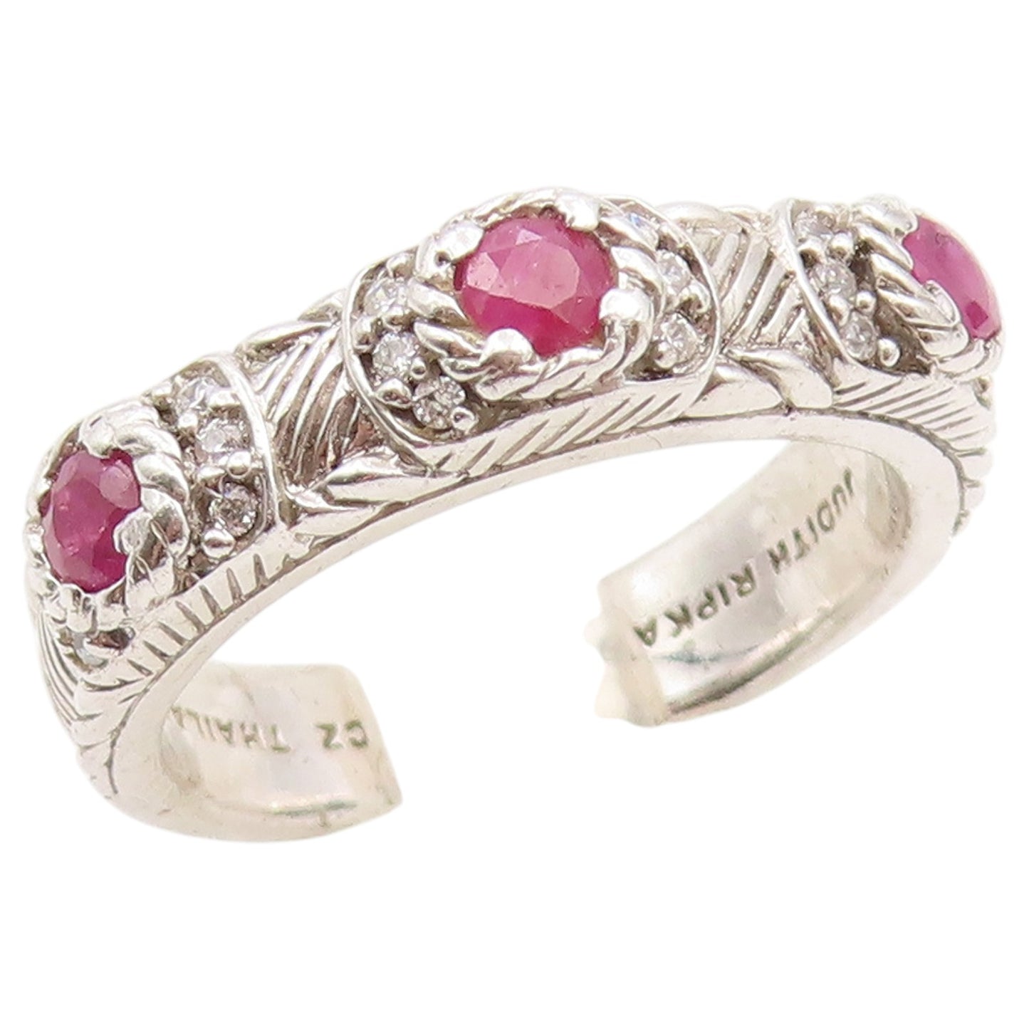 925 Sterling Silver Vintage Ring JUDITH RIPKA Triple Ruby Band  Sz 8  RG36514