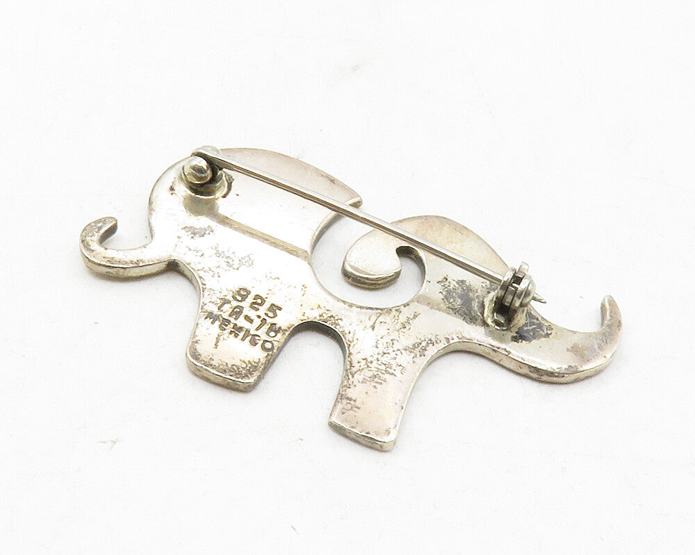 MEXICO 925 Sterling Silver  Vintage Swirl Cutout Elephant Brooch Pin  BP4507