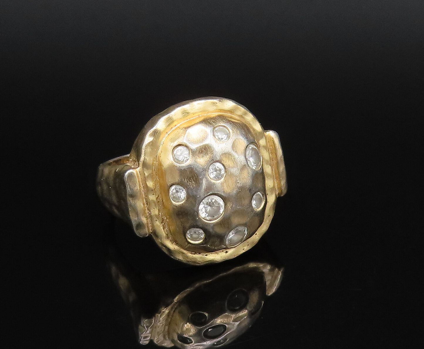 ROSS SIMON 925 Silver  Vintage Gold Plated Hammered Topaz Ring Sz 6  RG25714