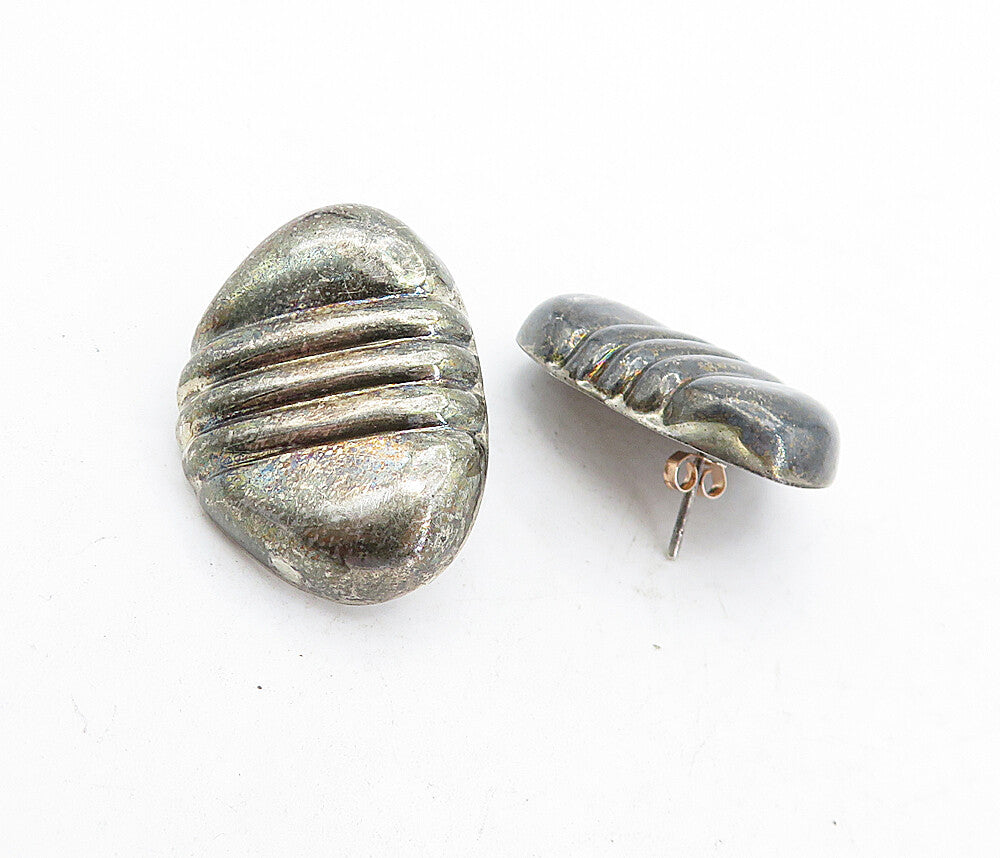 925 Sterling Silver  Vintage Dark Tone Fluted Detail Drop Earrings  EG2355