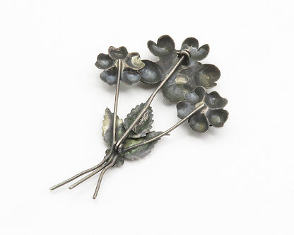 925 Sterling Silver  Vintage Antique Oxidized Flower Bunch Brooch Pin  BP5371