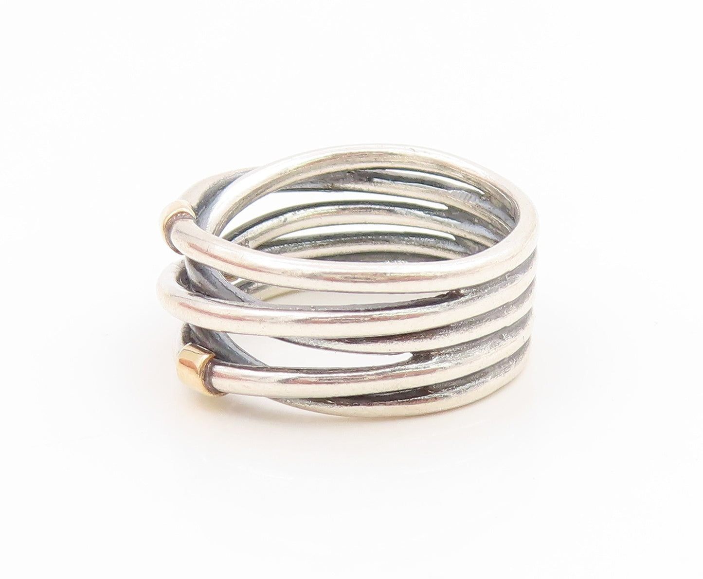14k Gold & 925 Sterling Silver Vintage Ring PANDORA Crossover Band Sz 8 RG34715