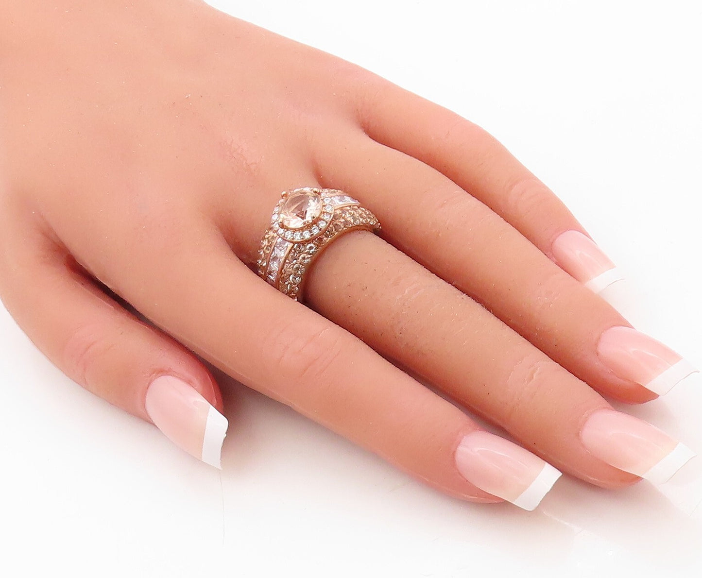 925 Sterling Silver Vintage Ring Rose Gold Plated CZ & Morganite Sz 7.5  RG30863