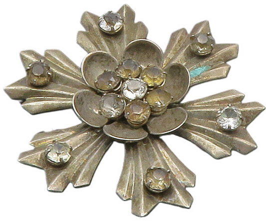 HARRY ISKIN 925 Sterling Silver  Vintage Topaz Flower Motif Brooch Pin  BP6675