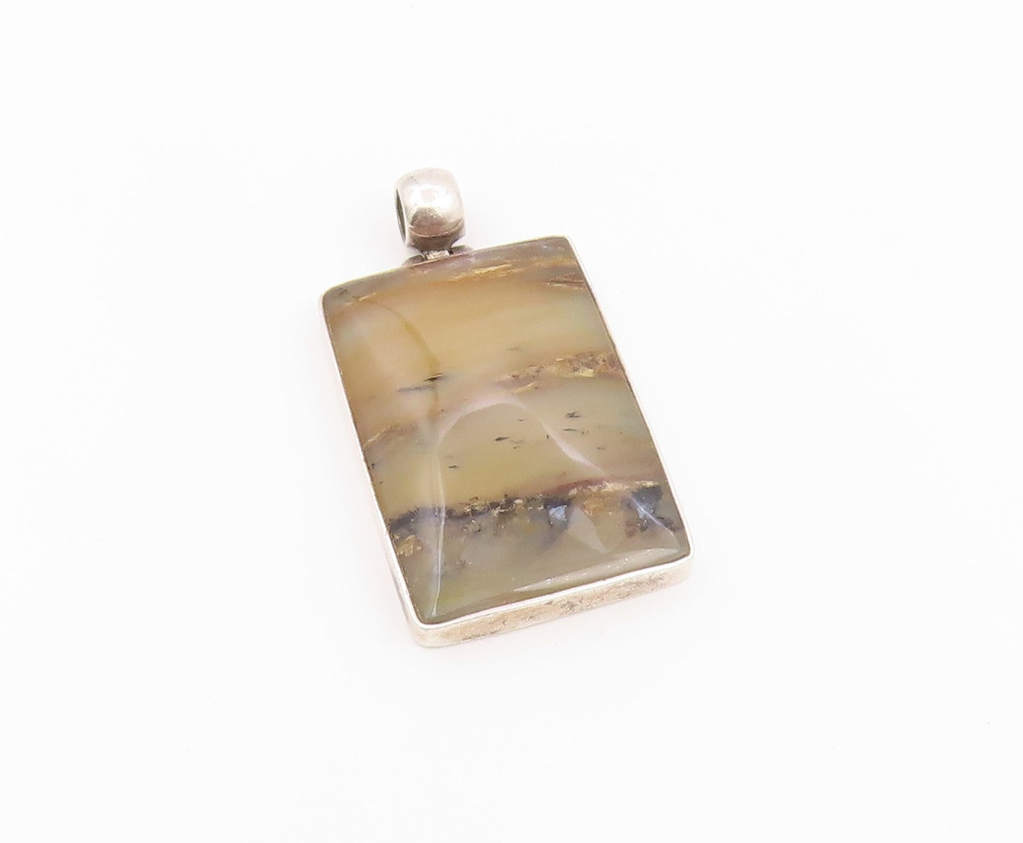 925 Sterling Silver Vintage Pendant Solid Picture Jasper Rectangle Frame PT26478