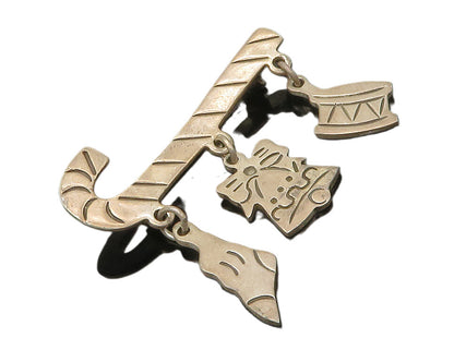 MEXICO 925 Sterling Silver  Vintage Charmed Candy Cane Brooch Pin  BP5590