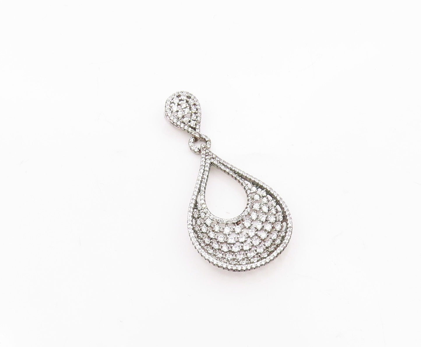 925 Sterling Silver  Vintage Fancy Cubic Zirconia Pear Shaped Pendant  PT21609