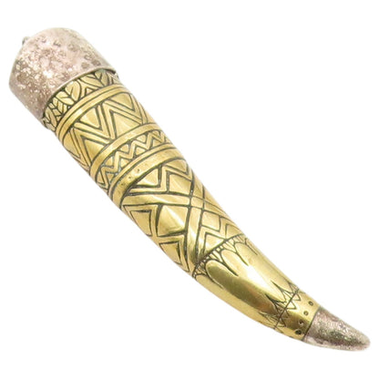 925 Sterling Silver Vintage Pendant Two Tone Geometric Engraved Horn  PT26466