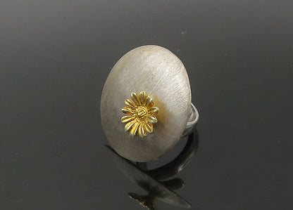 925 Sterling Silver  Vintage Two Tone Sunflower Motif Band Ring Sz 8  RG22572