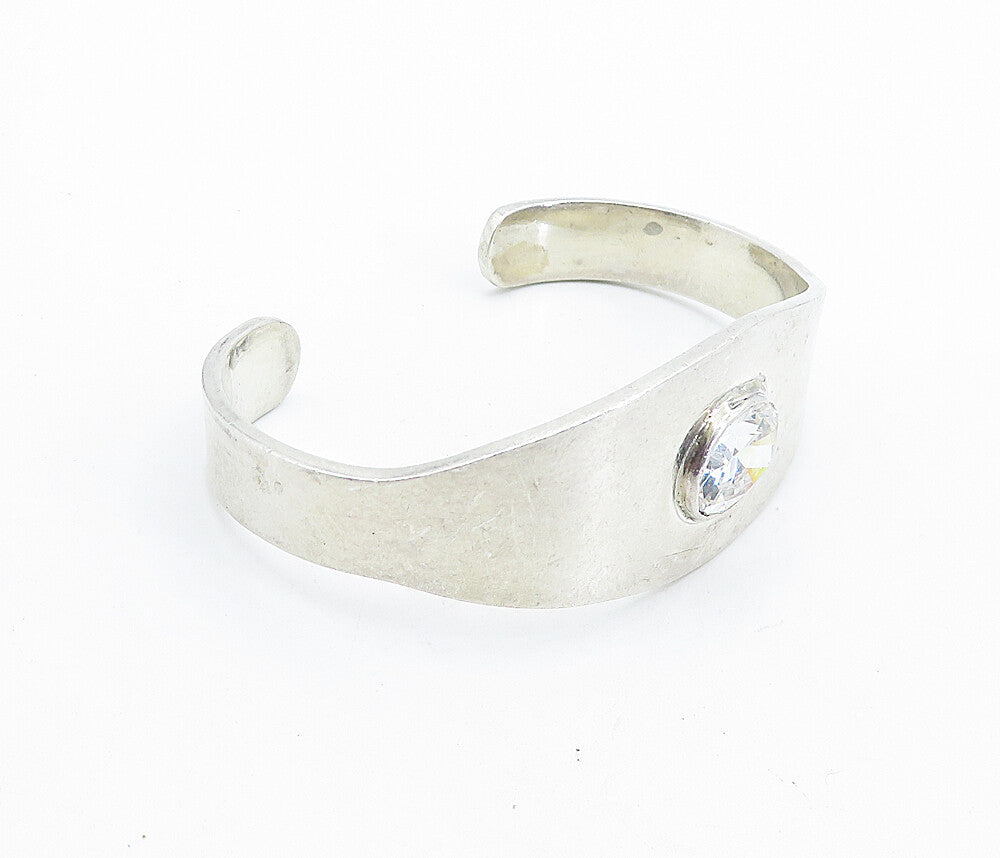 MEXICO 925 Sterling Silver  Vintage Cubic Zirconia Shiny Cuff Bracelet  BT2676