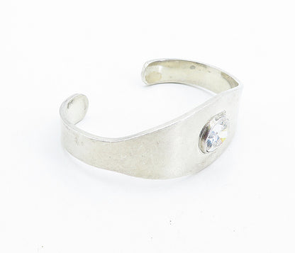 MEXICO 925 Sterling Silver  Vintage Cubic Zirconia Shiny Cuff Bracelet  BT2676