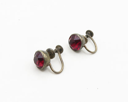 925 Sterling Silver  Vintage Pink Topaz Non Pierce Round Stud Earrings  EG9478