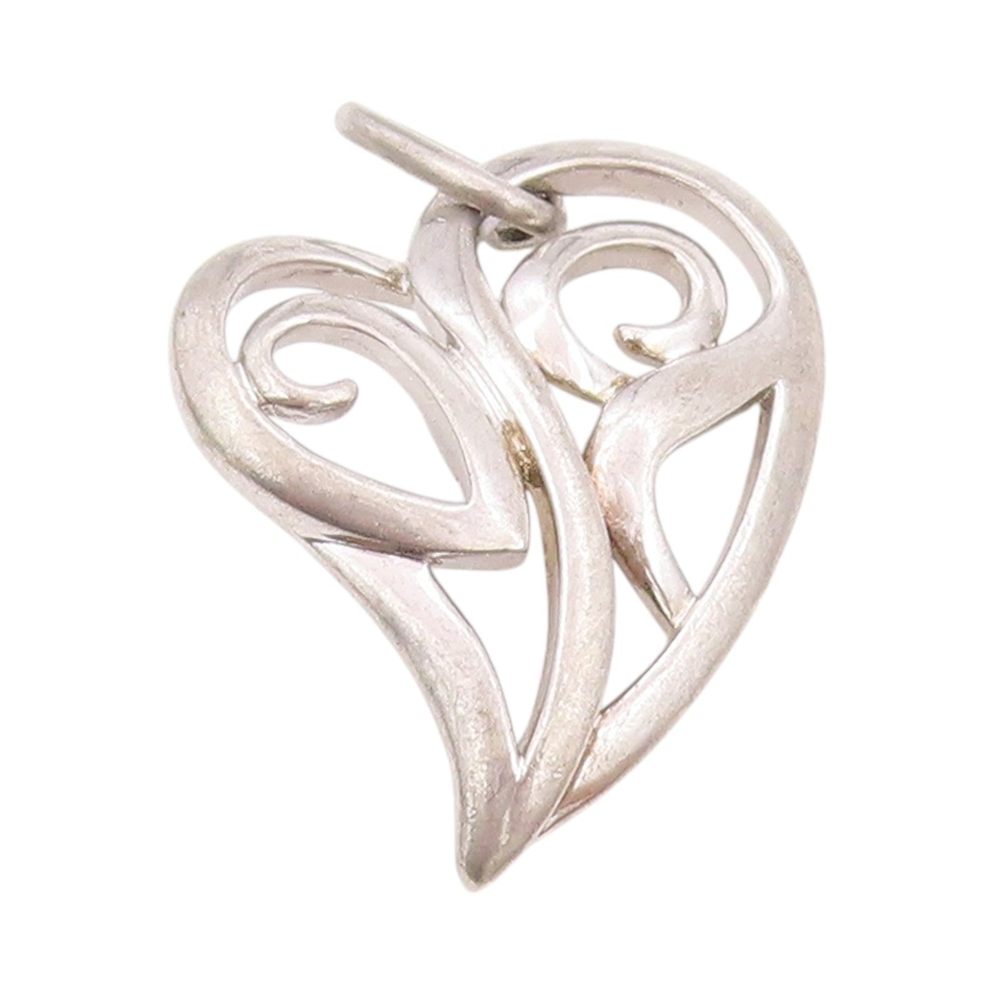 925 Sterling Silver Vintage Pendant ELLE Ruby Swirly Love Heart Cut Out  PT24750