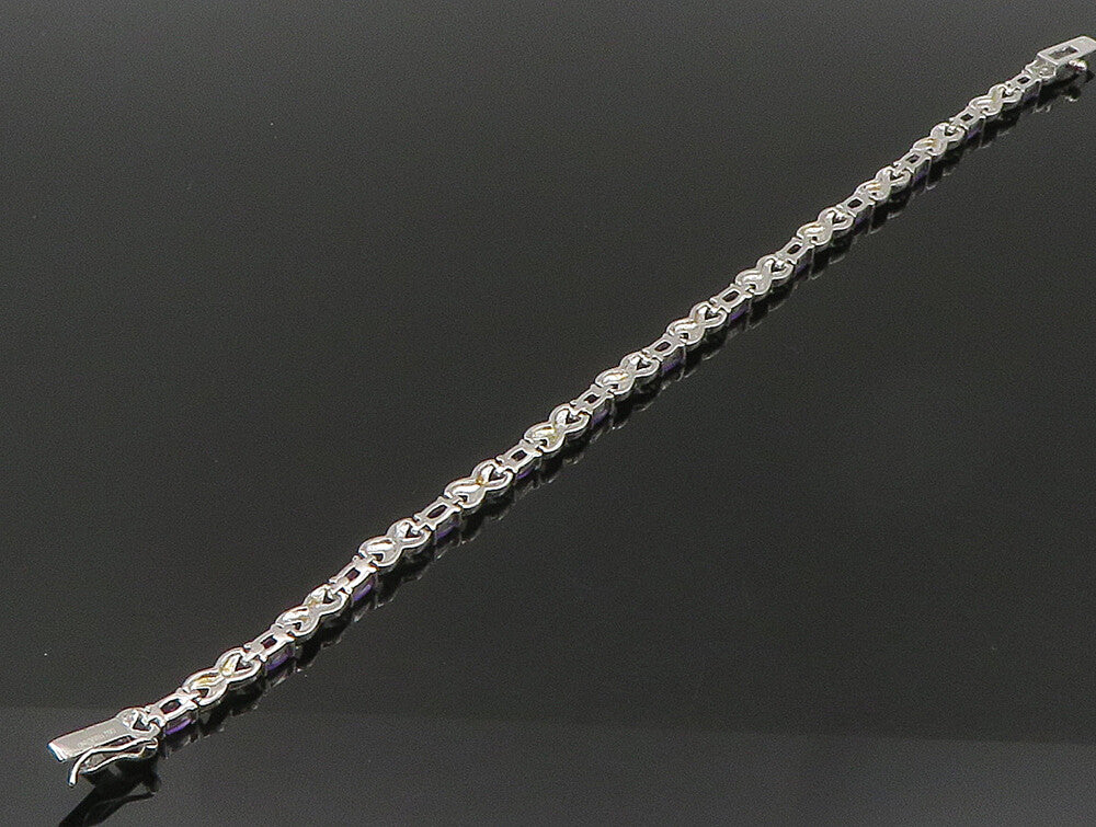 925 Sterling Silver  Faceted Amethyst  XO Tennis Bracelet  BT1092