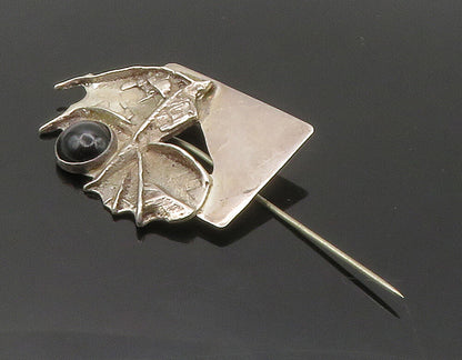 925 Sterling Silver  Vintage Black Onyx Modernist Sculpted Lapel Pin   TR2291