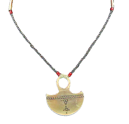 925 Sterling Silver  Vintage Dotted Etched Abstract Beaded Necklace  NE3853