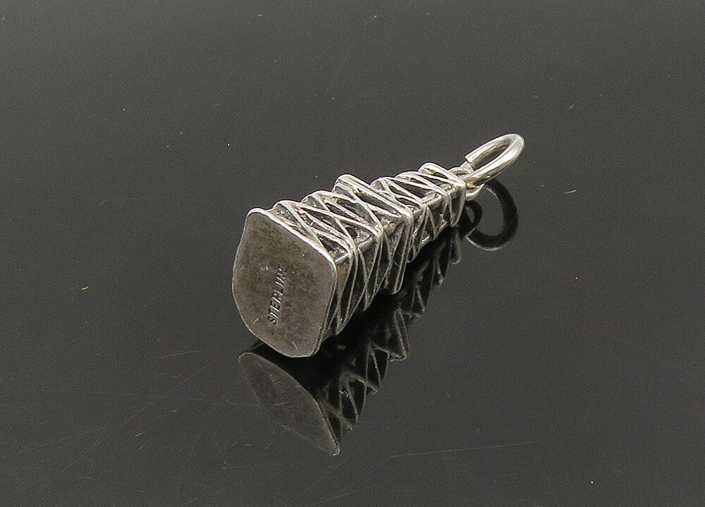 925 Sterling Silver  Vintage Petite Shiny Tower Motif Pendant  PT18604