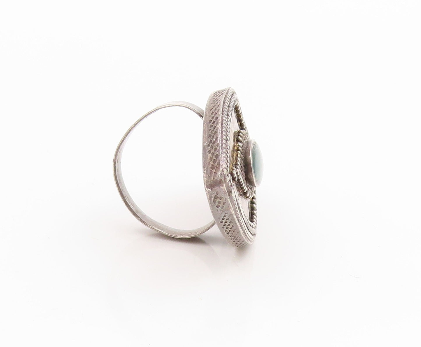 925 Sterling Silver Vintage Ring Green Onyx Marquise Shape Band  Sz 8  RG34935