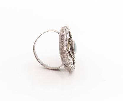 925 Sterling Silver Vintage Ring Green Onyx Marquise Shape Band  Sz 8  RG34935
