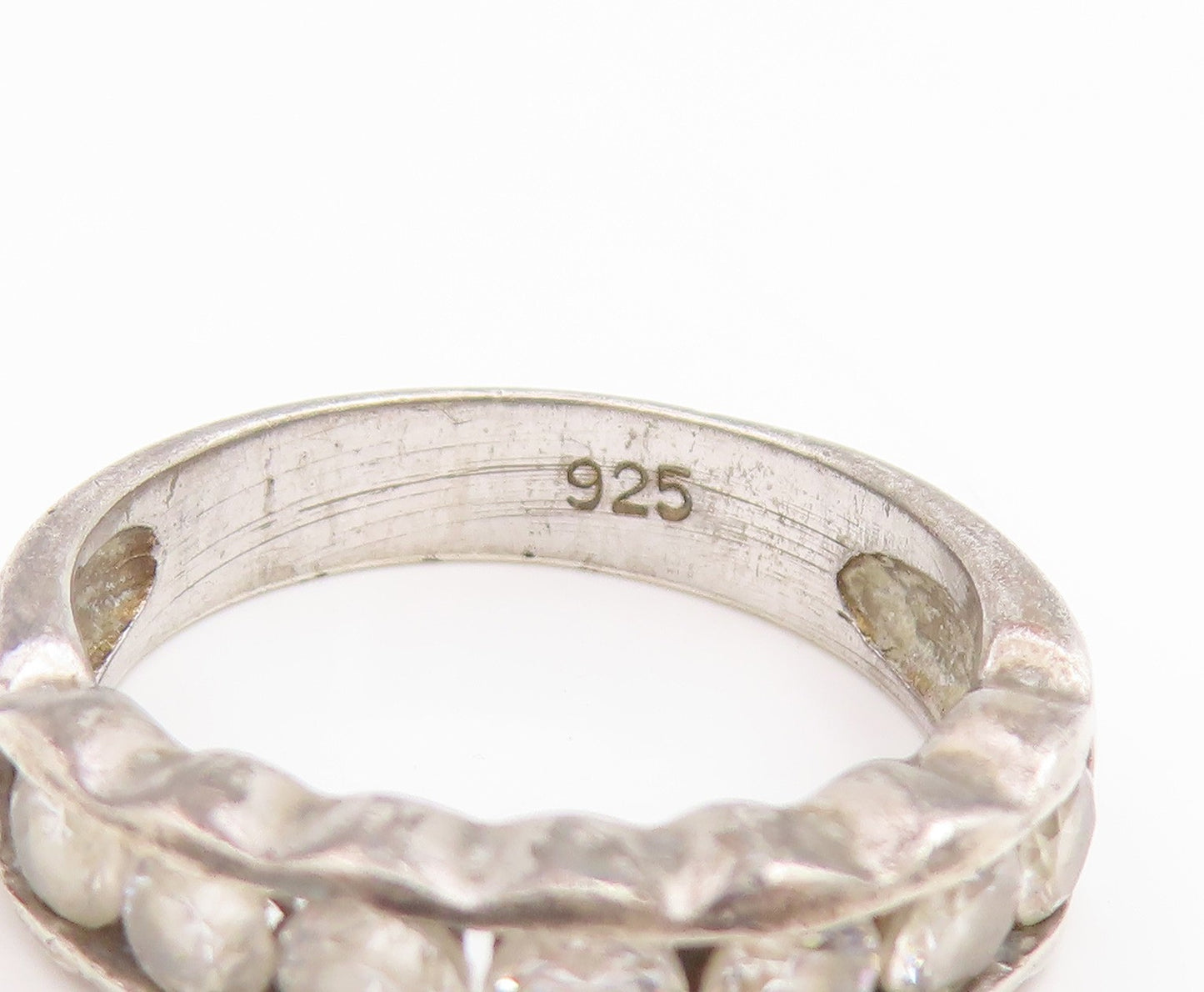 925 Sterling Silver Vintage Ring CZ Modernist Waved Design Band  Sz 6  RG34819
