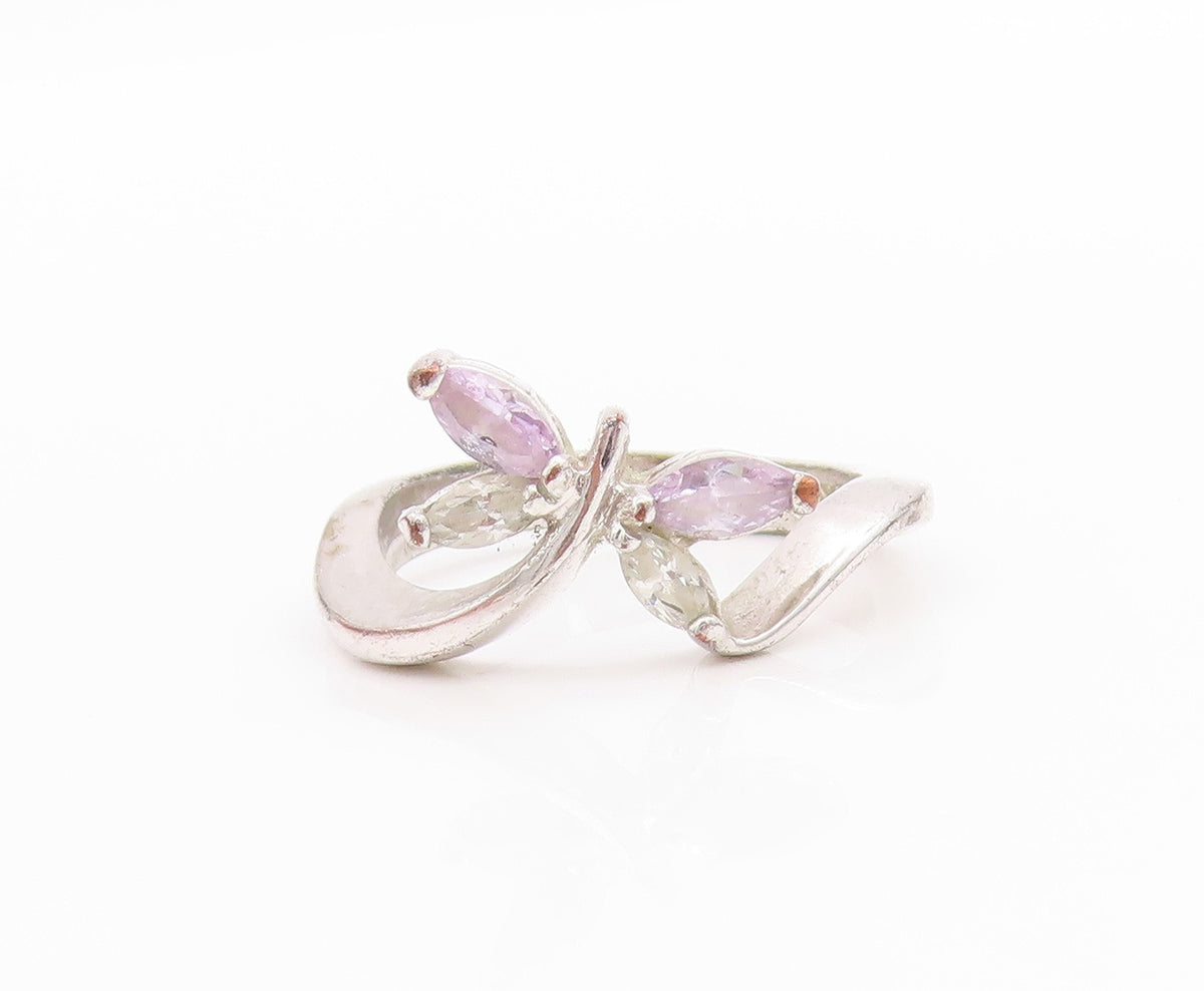 925 Sterling Silver Vintage Ring Marquise Amethyst CZ Butterfly  Sz 5.5  RG33386