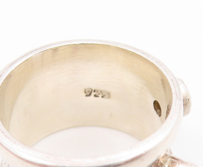 925 Sterling Silver Vintage Ring Cabochon Opal Modernist Wide Band Sz 6 RG35127