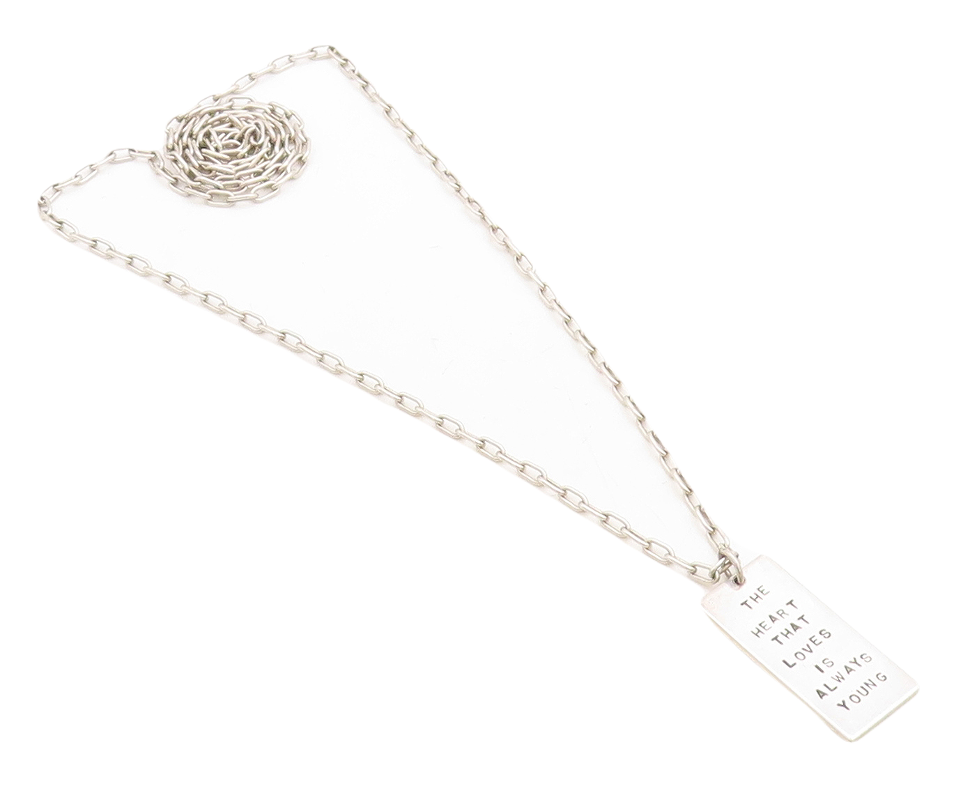 925 Sterling Silver  Vintage Young Heart Stamped Quote Chain Necklace  NE1522