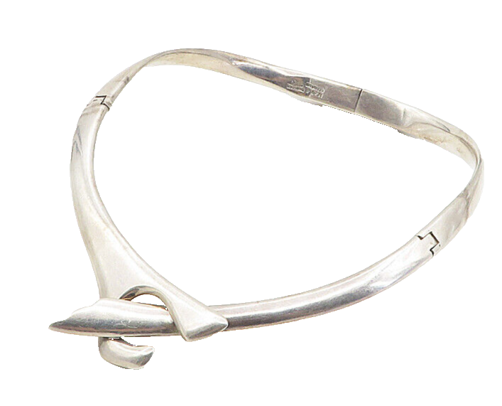 MEXICO 925 Sterling Silver  Vintage Shiny Bypass Style Collar Necklace  NE1610
