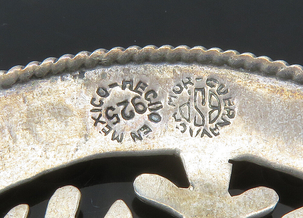 MEXICO 925 Silver  Vintage Circle Pattern Etched Border Brooch Pin  BP8551