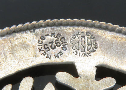 MEXICO 925 Silver  Vintage Circle Pattern Etched Border Brooch Pin  BP8551