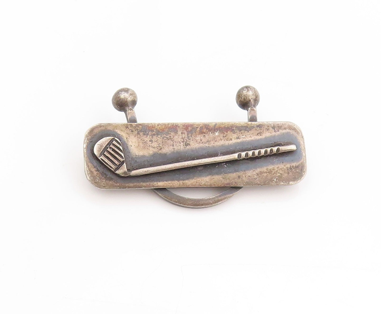 925 Sterling Silver Vintage Brooch Dark Tone Retro Golf Club Lapel Pin  BP11927