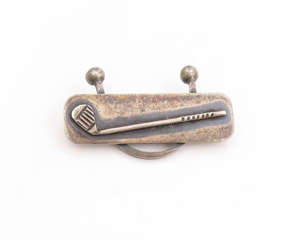 925 Sterling Silver Vintage Brooch Dark Tone Retro Golf Club Lapel Pin  BP11927
