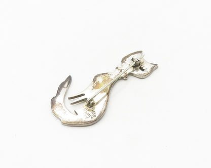MEXICO 925 Sterling Silver  Vintage Dark Tone Sitting Cat Brooch Pin  BP7270