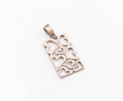 925 Sterling Silver Vintage Open Love Hearts Rectangular Drop Pendant PT20215