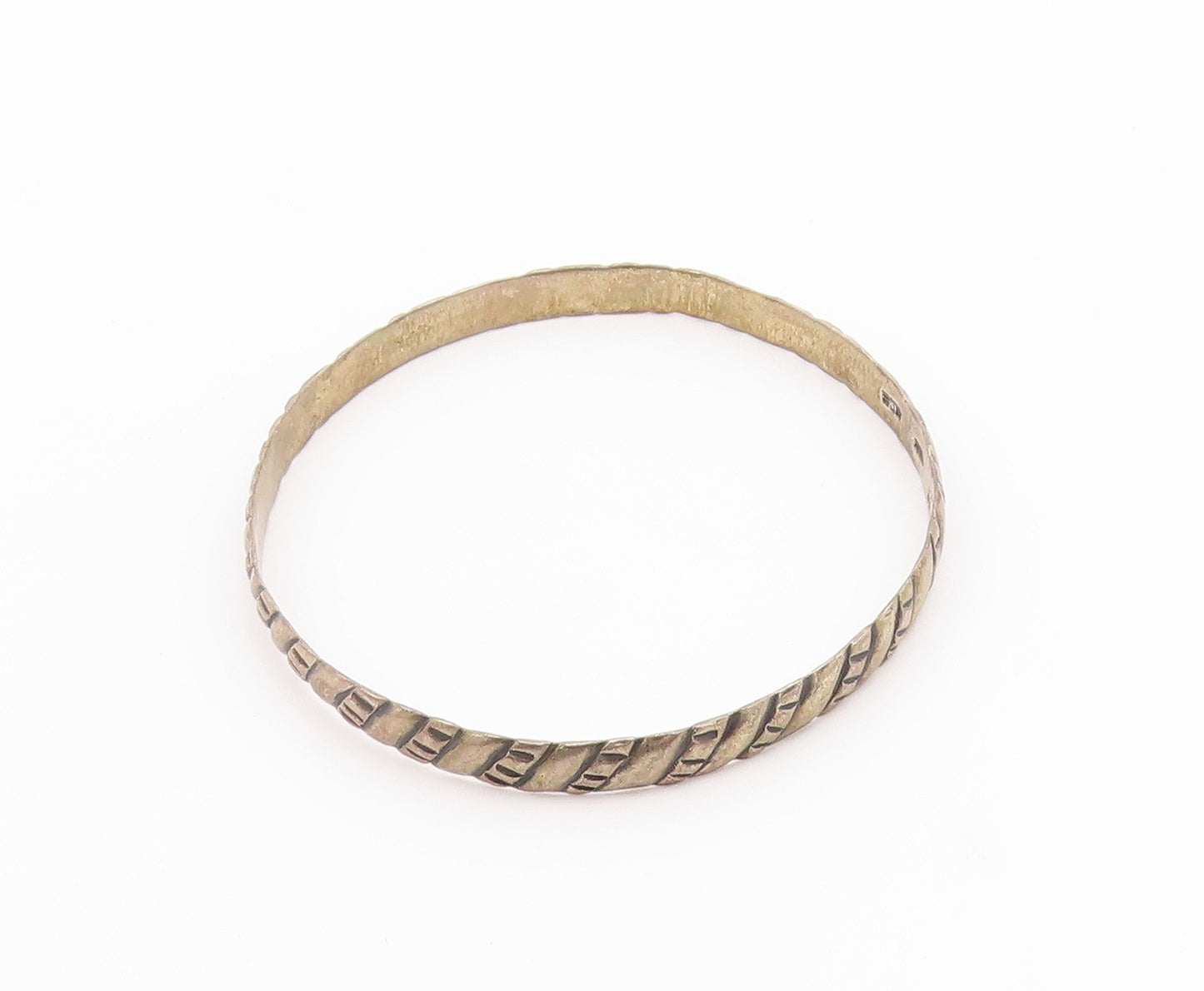 MEXICO 925 Silver  Vintage Dark Tone Slanted Design Bangle Bracelet  BT8223