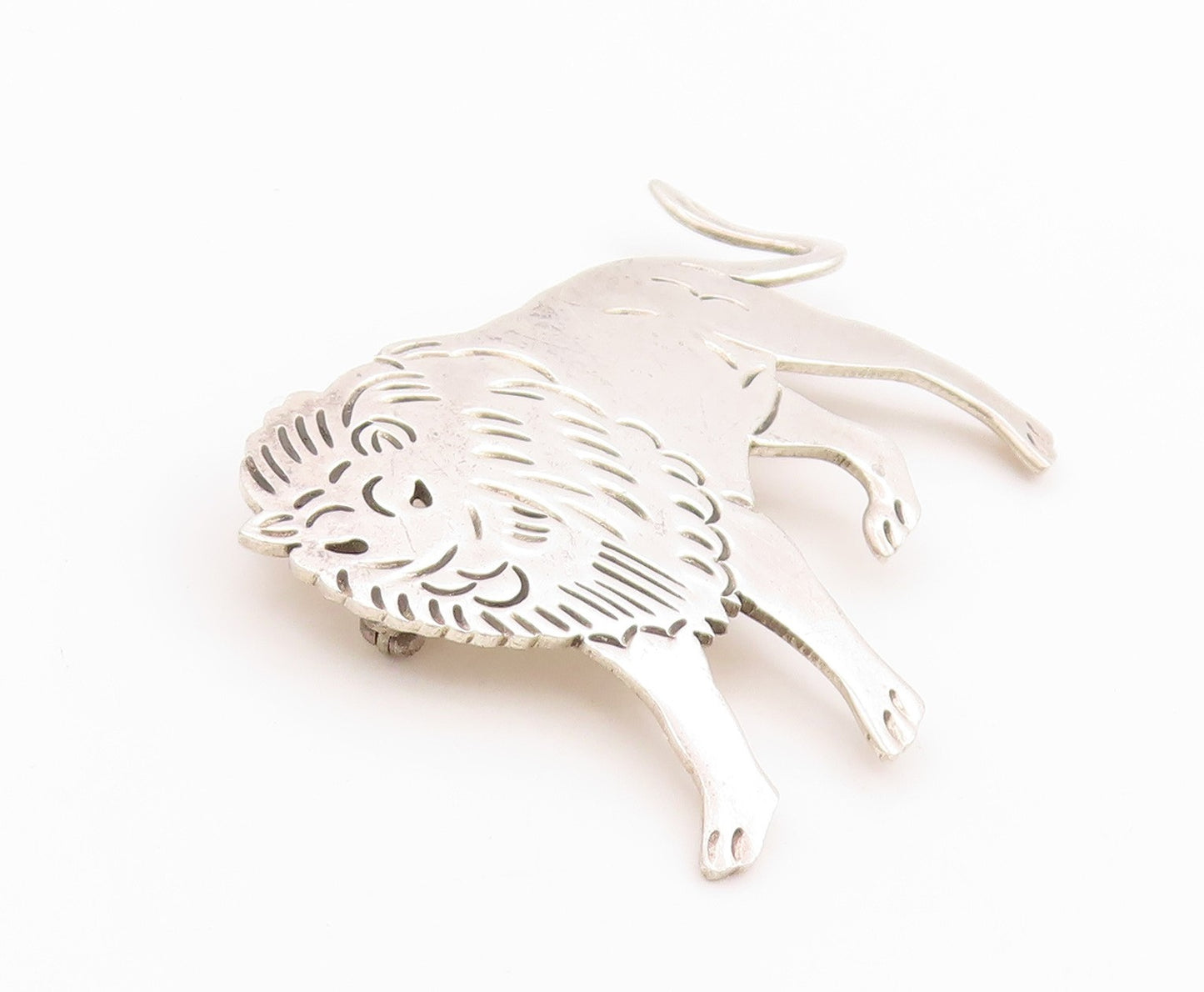 925 Sterling Silver Vintage Brooch MEXICO Etched Leo Zodiac Lion Cut Out BP11811