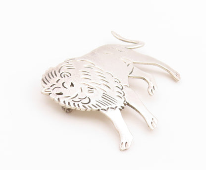 925 Sterling Silver Vintage Brooch MEXICO Etched Leo Zodiac Lion Cut Out BP11811