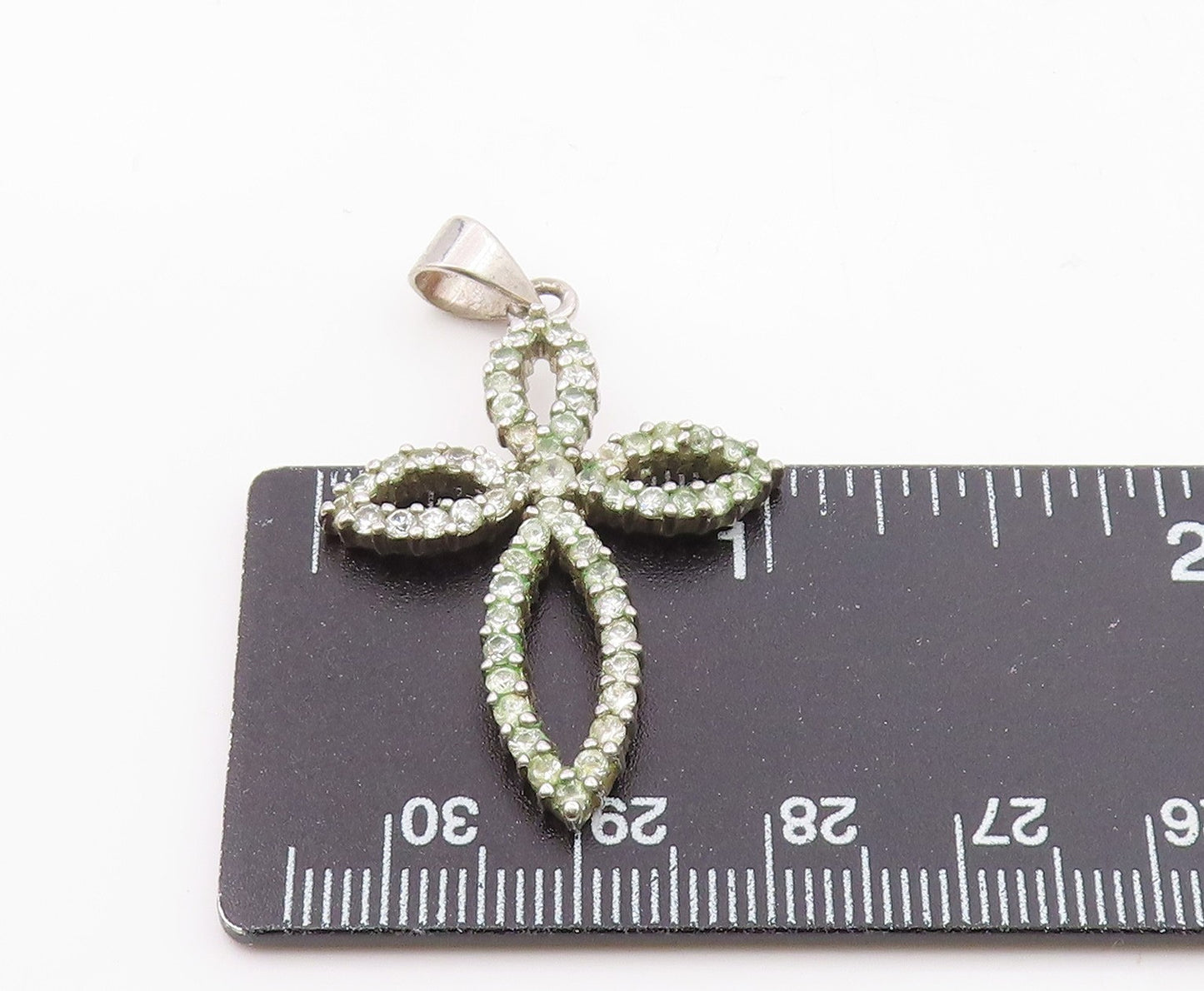 925 Sterling Silver  Vintage Topaz Open Religious Cross Pendant  PT20318