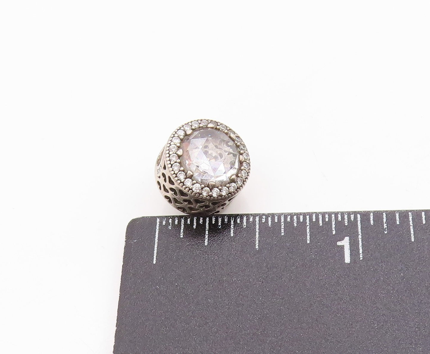 925 Sterling Silver Vintage Pendant PANDORA Round Sparkling CZ Charm  PT24849