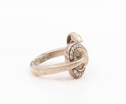 925 Sterling Silver Vintage Ring Genuine Diamonds Infinity Band  Sz 4.5  RG34909