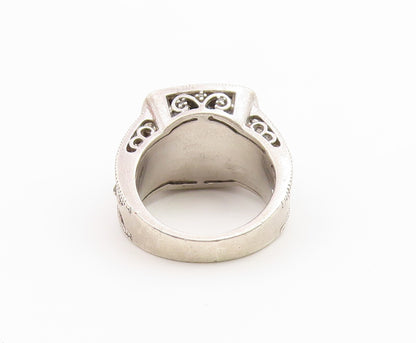 925 Sterling Silver Vintage Ring Real Diamonds Statement Band  Sz 7  RG36726