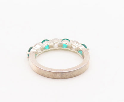 925 Sterling Silver Vintage Ring Round Cut Green & White Topaz Band Sz 7 RG29544
