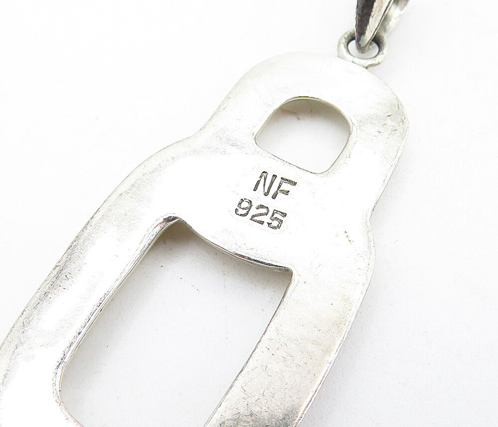925 Sterling Silver Vintage Shiny Interlocking Ovals Drop Pendant PT4554
