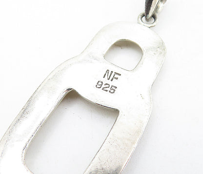 925 Sterling Silver Vintage Shiny Interlocking Ovals Drop Pendant PT4554