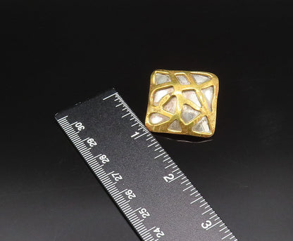 925 Silver  Vintage Two Tone Carved Shapes Clip Back Dome Earrings  EG12208