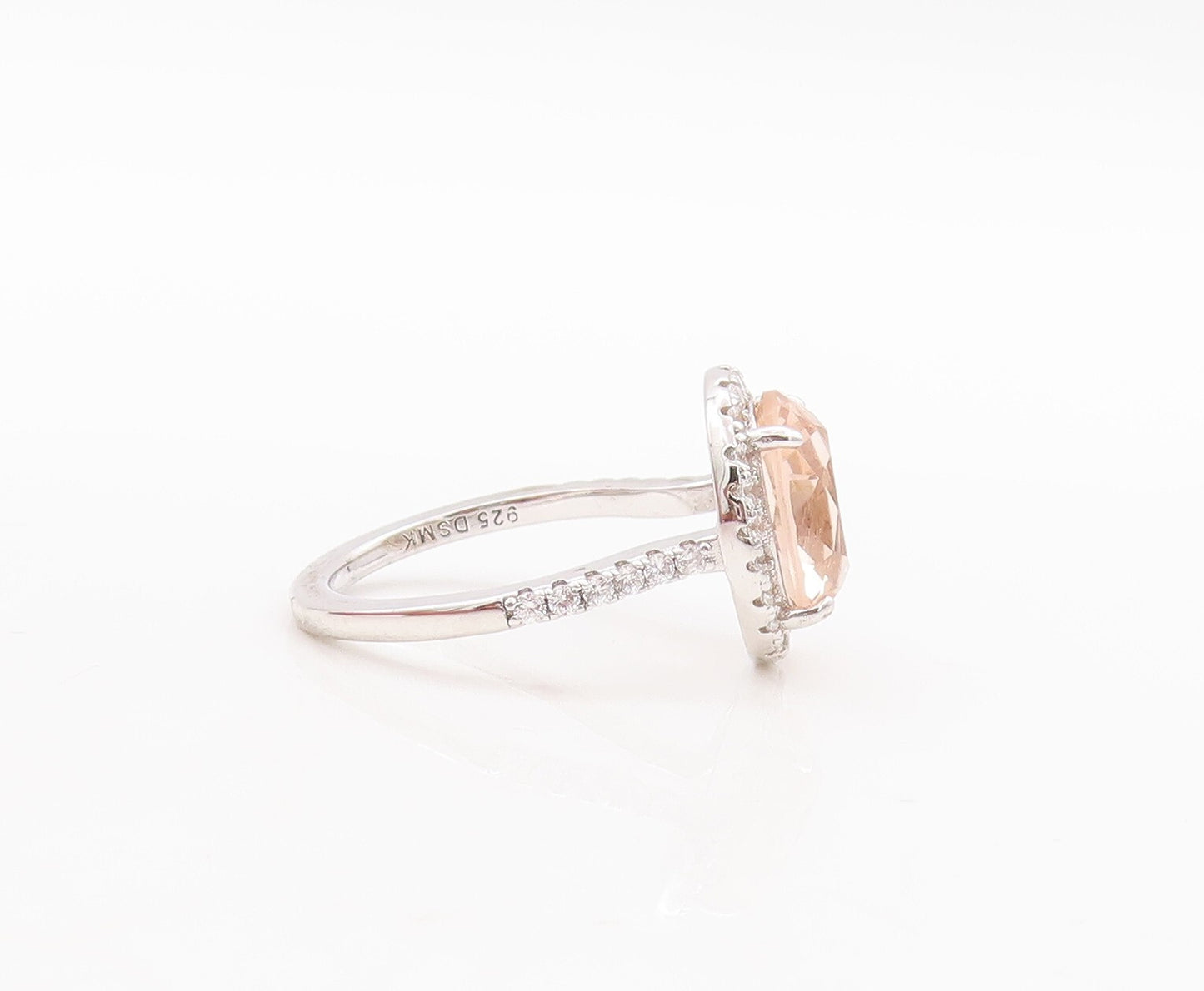 925 Sterling Silver Vintage Ring Oval Cut Morganite Halo CZ  Sz 7  RG29689