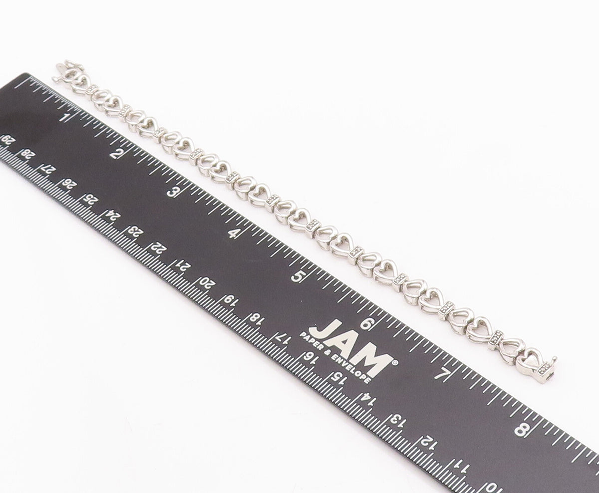 925 Sterling Silver Vintage Bracelet Cutout Real Diamonds Linked Hearts  BT10532