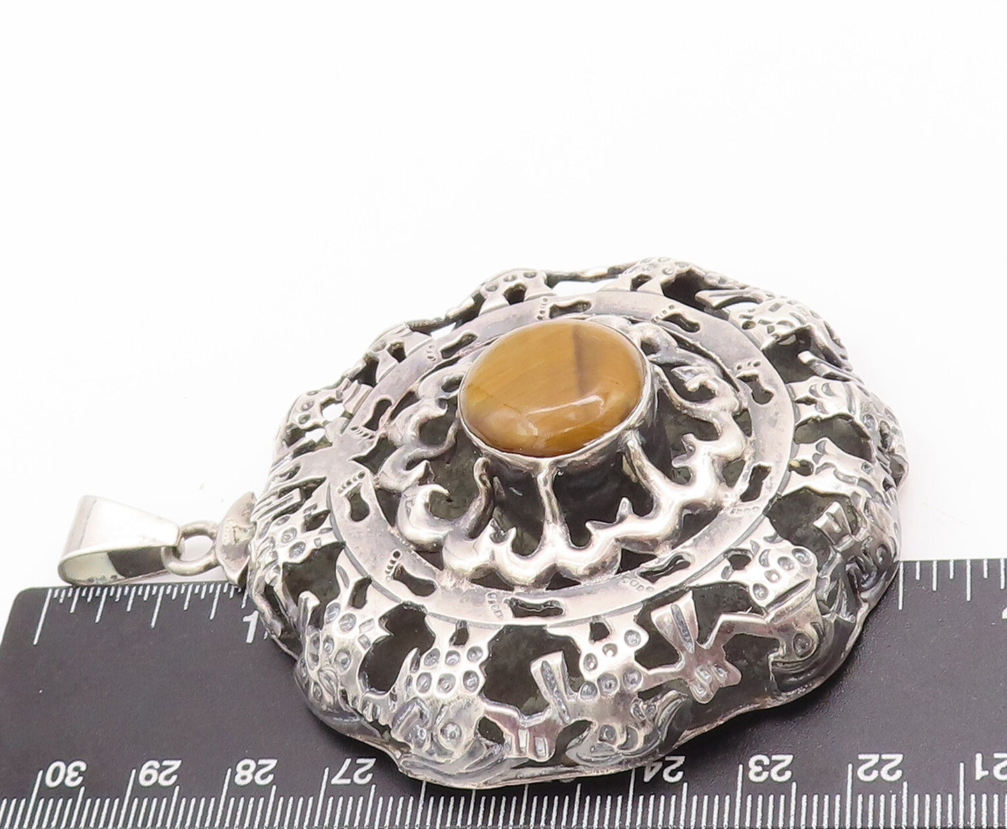 925 Sterling Silver Vintage Pendant LOS BALLESTEROS MEXICO Tiger's Eye  PT22893