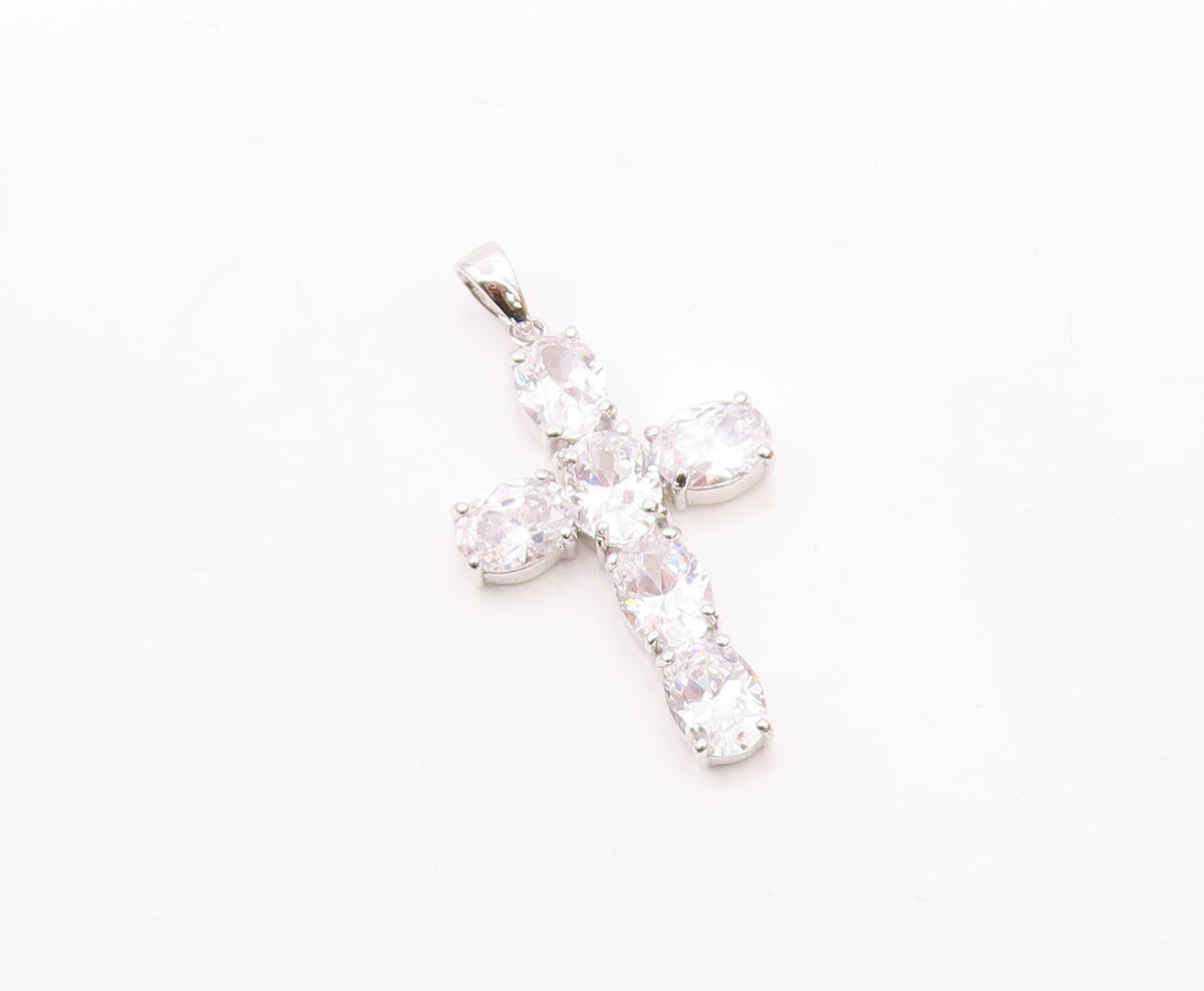 925 Sterling Silver  Vintage Cubic Zirconia Religious Cross Pendant  PT16595